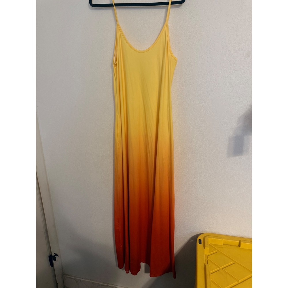 Womens‎ Yellow Orange Ombre Maxi Dress Spaghetti Strap Summer Sunset Large